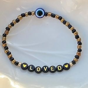 Evil Eye 🧿 LOVED Black & Gold Stretch Bracelet
